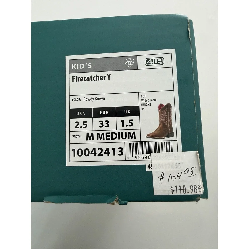 Ariat Firecatcher Y Kids Western Cowboy Boots Rowdy Brown Pink Size 2.5 M EU 33